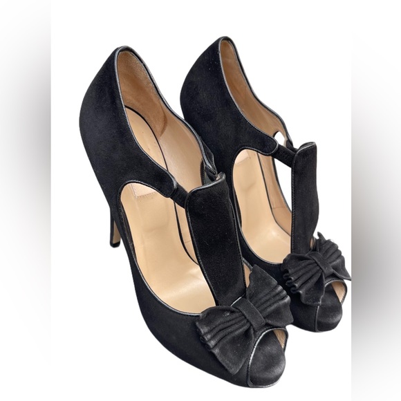 Valentino Garavani Black Suede Peep-Toe Stiletto Platform Pumps Size IT 38.5 - Picture 7 of 17